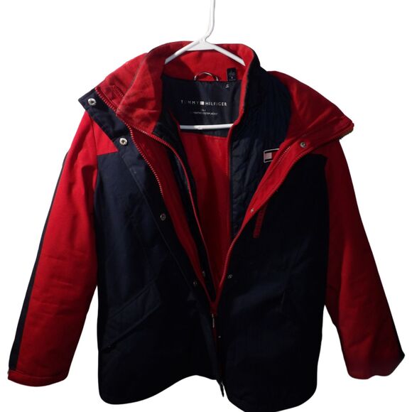 TOMMY HILFIGER Women's 3 in1 All Weather System Jacket Navy/Red size L - Picture 1 of 6